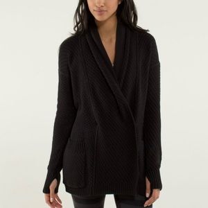 Lululemon Post Practice Cardi black heavy knit cardigan snap front sweater